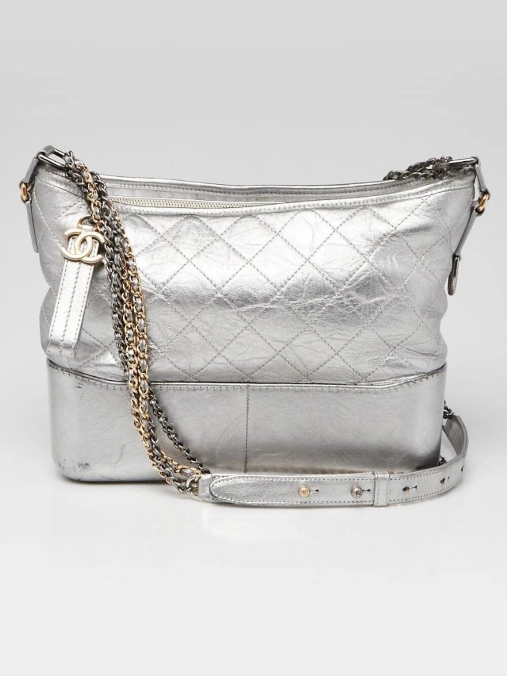 Chanel Silver Quilted Calfskin Leather Gabrielle Medium Hobo Bag